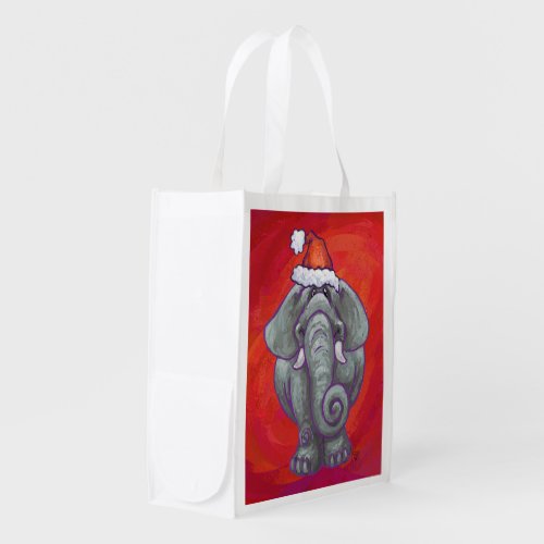 Elephant Christmas On Red Grocery Bag