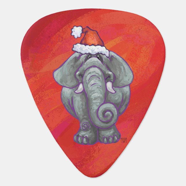 Elephant Christmas On Red Guitar Pick (Front)