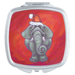 Elephant Christmas On Red Makeup Mirror