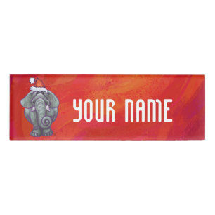 Elephant Christmas On Red Name Tag