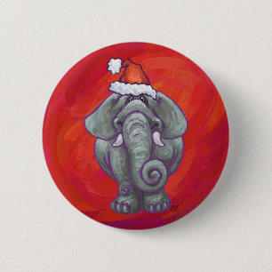 Elephant Christmas On Red Pinback Button