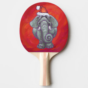 Elephant Christmas On Red Ping Pong Paddle