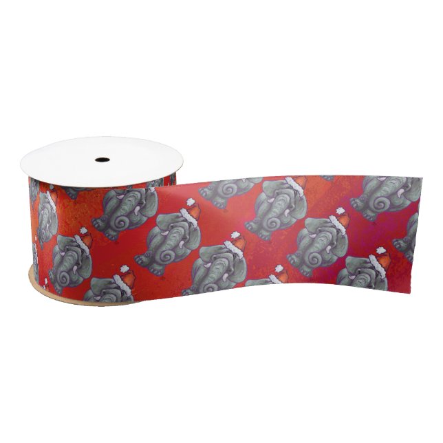 Elephant Christmas On Red Satin Ribbon (Spool)