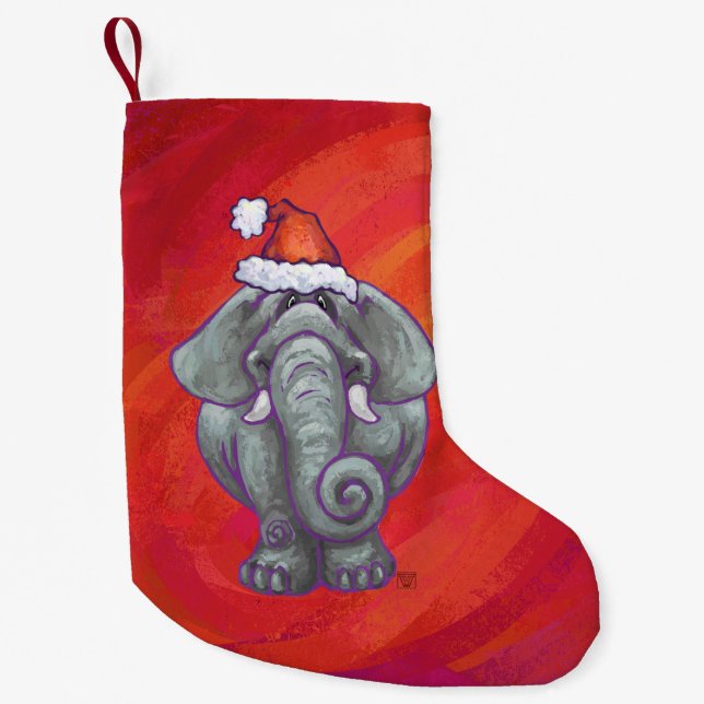 Elephant Christmas On Red Small Christmas Stocking (Front)