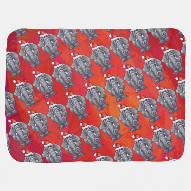 Elephant Christmas On Red Swaddle Blanket (Horizontal)