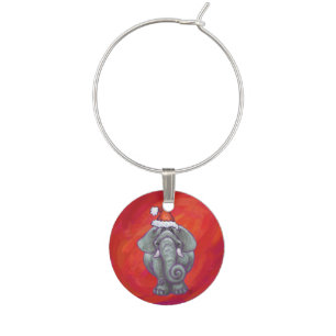 Elephant Christmas On Red Wine Charm