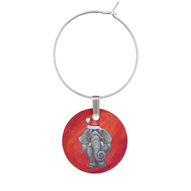 Elephant Christmas On Red Wine Charm (Front)