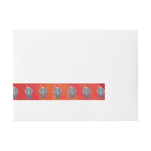 Elephant Christmas On Red Wrap Around Address Label (Front)