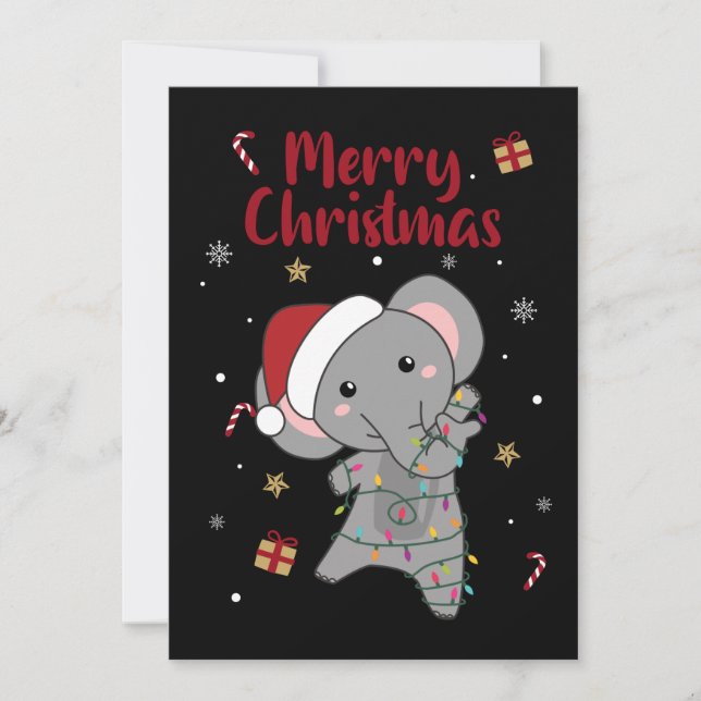 Elephant Christmas Snow Winter Animals Elephants A Holiday Card (Front)
