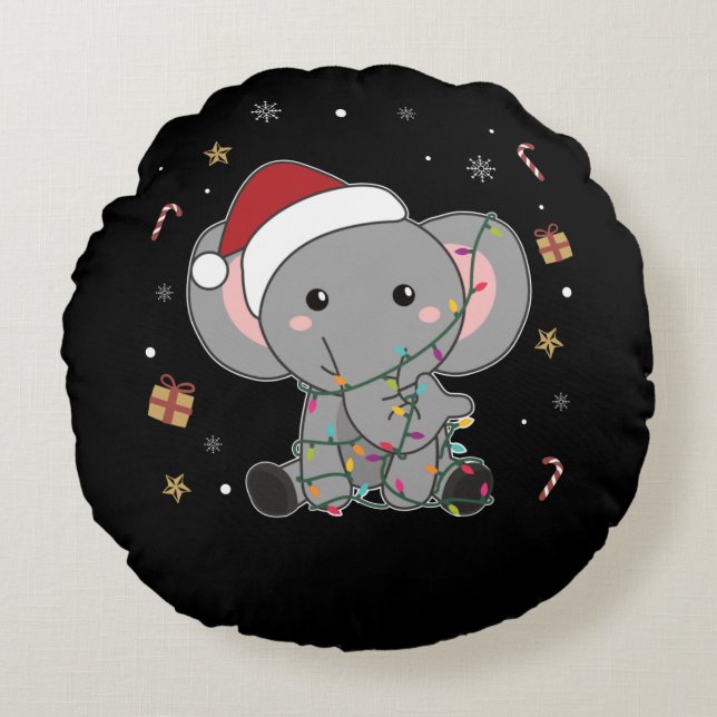 Elephant Christmas Snow Winter Animals Elephants A Round Pillow (Front)