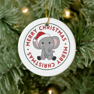 Elephant Christmas Snow Winter Animals Elephants C Ceramic Ornament