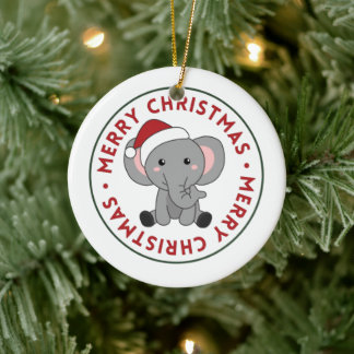 Elephant Christmas Snow Winter Animals Elephants C Ceramic Ornament