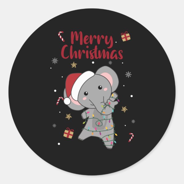 Elephant Christmas Snow Winter Animals Elephants Classic Round Sticker (Front)