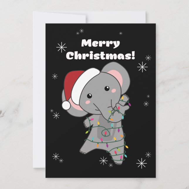 Elephant Christmas Snow Winter Animals Elephants Holiday Card (Front)