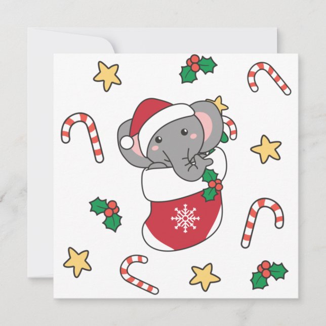 Elephant Christmas Snow Winter Animals Elephants Holiday Card (Front)