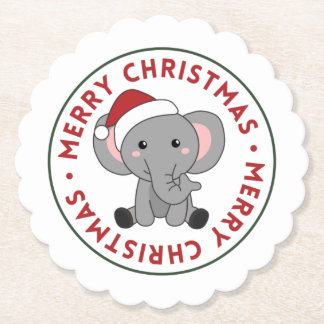 Elephant Christmas Snow Winter Animals Elephants P Paper Coaster