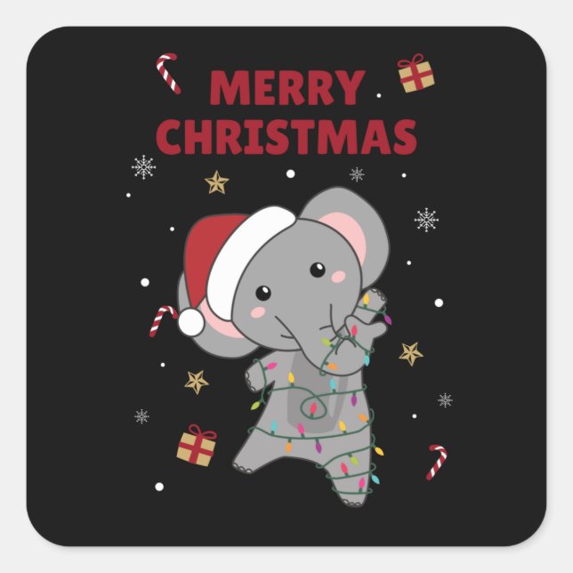Elephant Christmas Snow Winter Animals Elephants Square Sticker (Front)