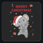Elephant Christmas Snow Winter Animals Elephants Square Sticker<br><div class="desc">The elephant at Christmas with fairy lights. Funny animals with gifts and snow for the holidays. Also funny for Christmas in July. Elephants are cute animals and perfect for Christmas.</div>