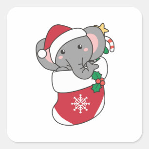Elephant Christmas Snow Winter Animals Elephants Square Sticker
