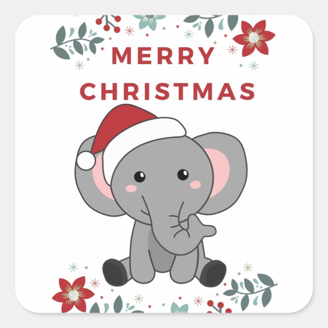 Elephant Christmas Snow Winter Animals Elephants Square Sticker (Front)