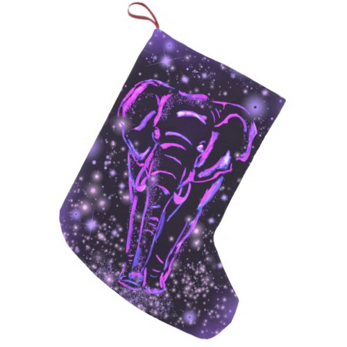 Elephant Christmas Stocking Purple Pink Night