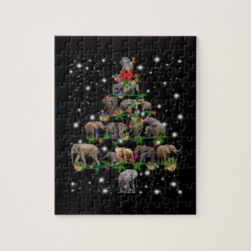 Elephant Christmas Tree Covered By Flashlight Jigsaw Puzzle