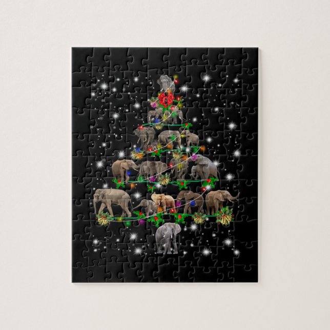 Elephant Christmas Tree Covered By Flashlight Jigsaw Puzzle (Vertical)