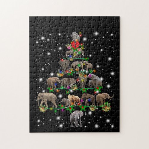 Elephant Christmas Tree Covered By Flashlight Jigsaw Puzzle