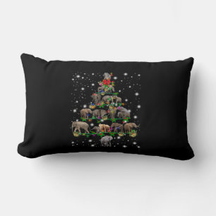 Elephant Christmas Tree Covered By Flashlight Lumbar Pillow