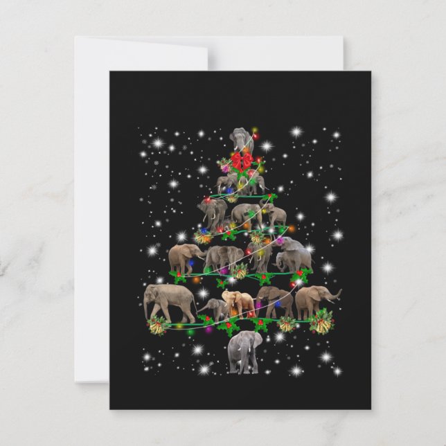 Elephant Christmas Tree Covered By Flashlight Thank You Card (Front)
