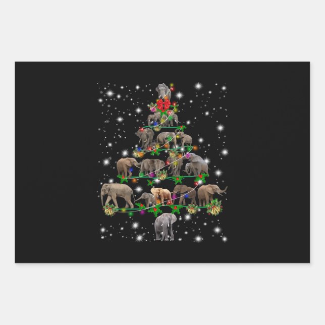 Elephant Christmas Tree Covered By Flashlight Wrapping Paper Sheets (Front)