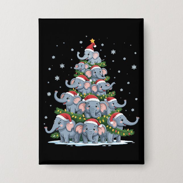 Elephant Christmas Tree Funny Cute Elephant Button (Front)