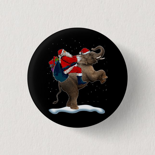 Elephant Christmas Tree Light Hat Xmas Santa Ridin Button (Front)