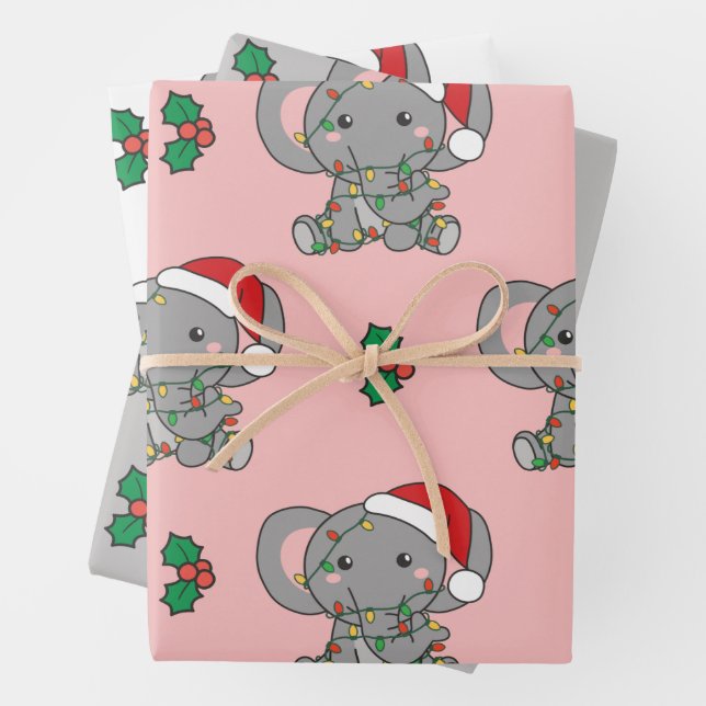 Elephant Christmas Winter Animals Holiday Elephant Wrapping Paper Sheets (In situ)
