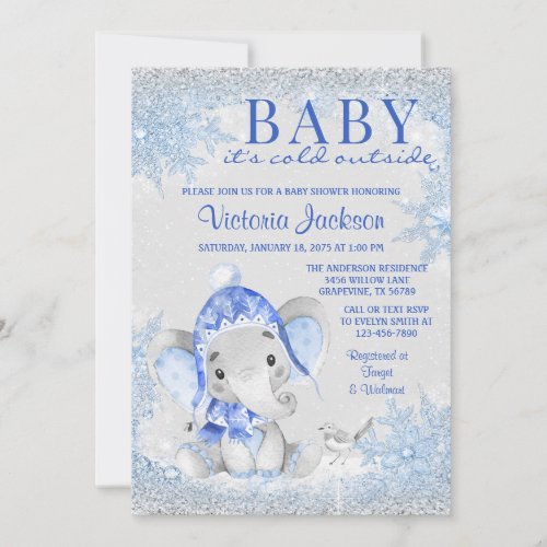 Elephant Christmas Winter Baby Shower Invitation