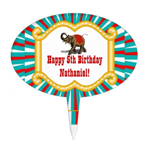 Elephant Circus Frame Kids Boys Birthday Party Cake Topper