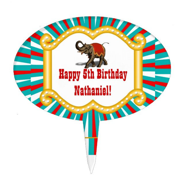 Elephant Circus Frame Kids Boys Birthday Party Cake Topper (Front)