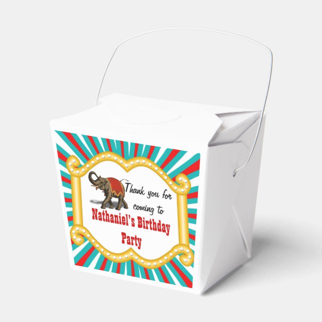 Elephant Circus Frame Kids Boys Birthday Party Favor Boxes (Front Side)