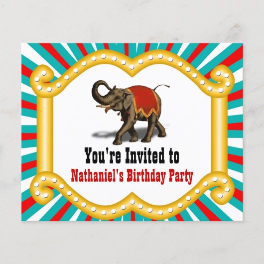 Elephant Circus Kids Birthday Party Invitation (Front)