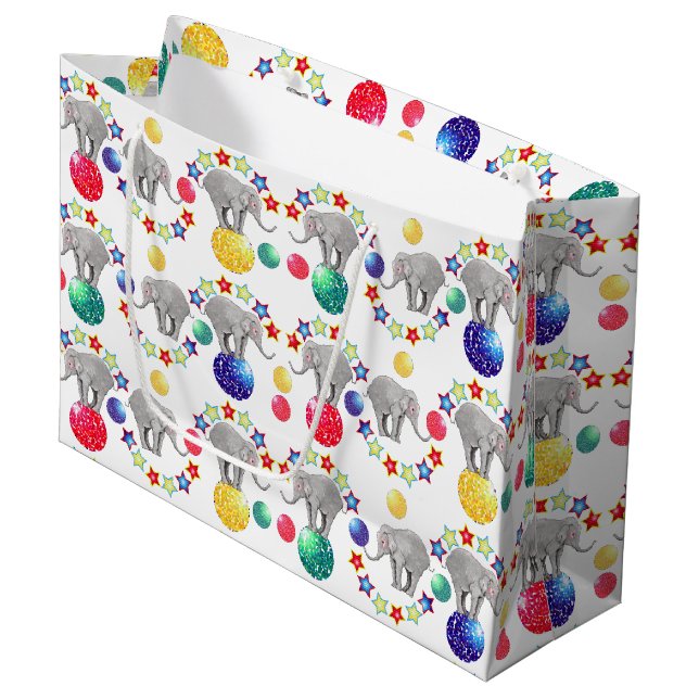 Elephant Circus Kids Birthday Party Large Gift Bag (Front Angled)