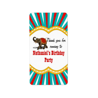Elephant Circus Kids Boys Birthday Party Favor Label