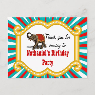 Elephant Circus Kids Boys Birthday Thank You Postcard