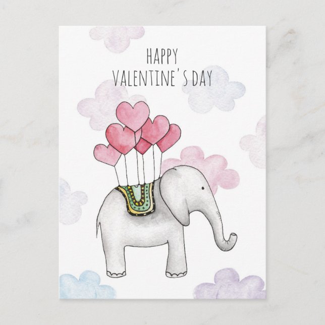 Elephant classroom valentine. Cartoon animal. Kids Holiday Postcard (Front)