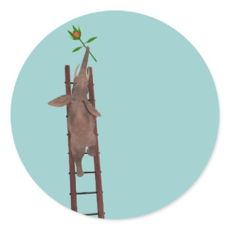 Elephant climbing a ladder classic round sticker