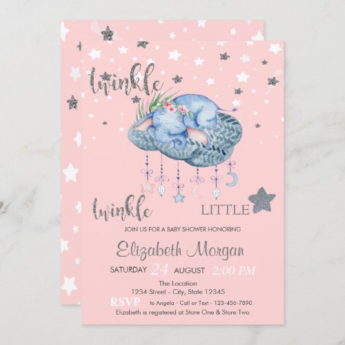 Elephant Cloud Little Star Baby Shower Invitation