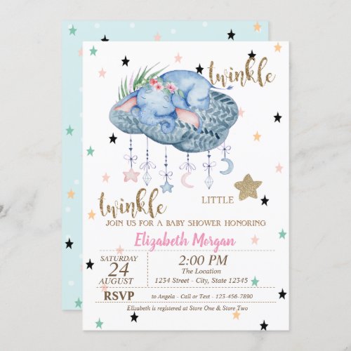 Elephant CloudTwinkle Little Star Baby Shower Invitation