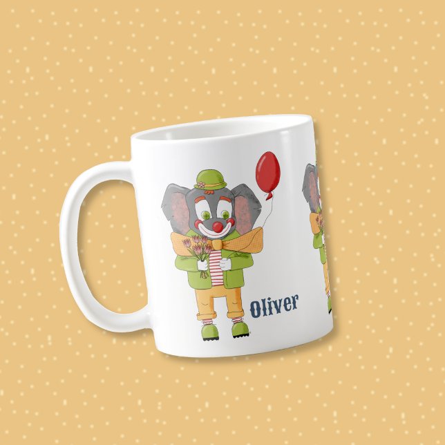 Elephant Clown Kid Personalized Mug (Cute elephant clown kid personalized drinkware .)