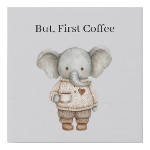Elephant Coffee Cup Faux Canvas Print