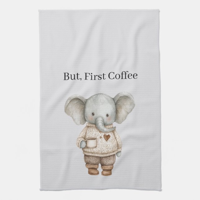 Elephant Coffee Cup Kitchen Towel (Vertical)