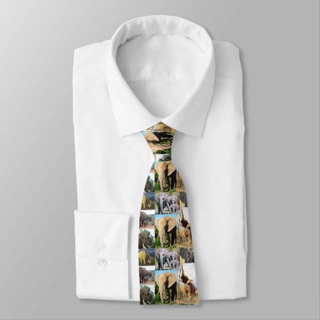 Elephant Color Photo  Neck Tie (Tied)